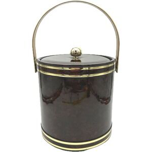 Vtg  MCM Faux Tortoise Shell Brown Marbled Vinyl Padded Ice Bucket Handle Core